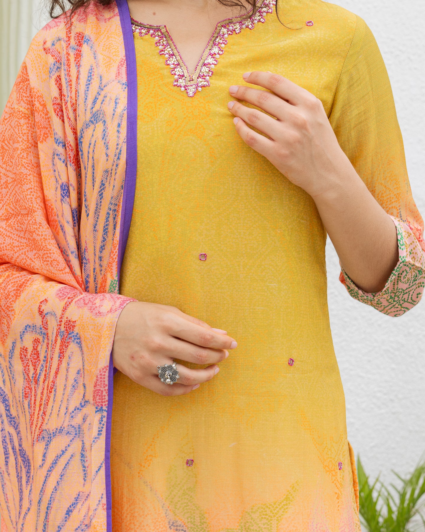 Mustard Silk Printed Suit Set
