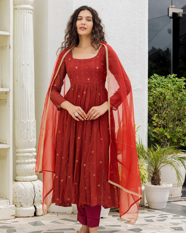 Rust Organza Suit Set