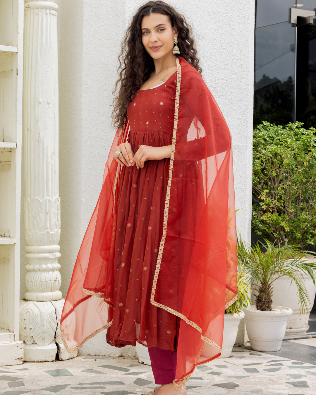 Rust Organza Suit Set