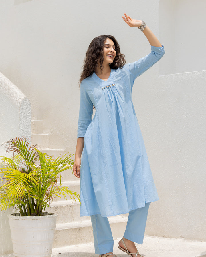 Blue Cotton Kurta Set