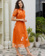 Brown Organza Shirt Dress