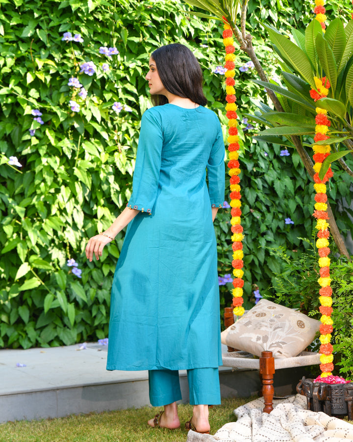 Sea Green Mirror Work Kurta Set