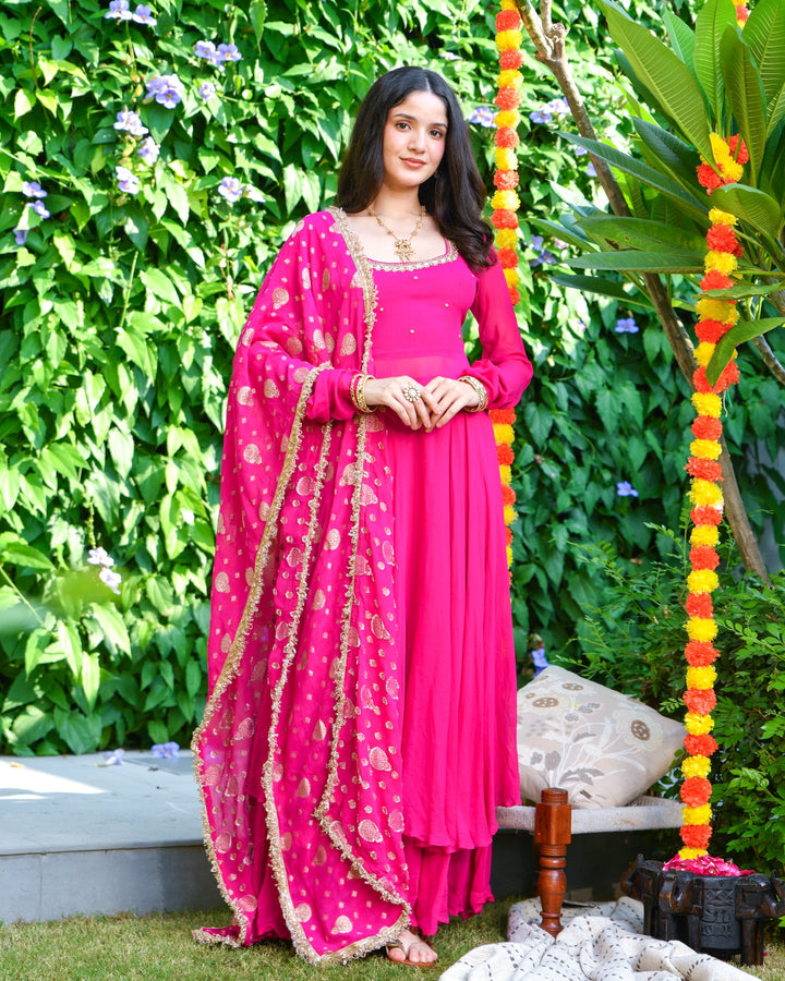PINK EMBROIDERED GEORGETTE SUIT SET