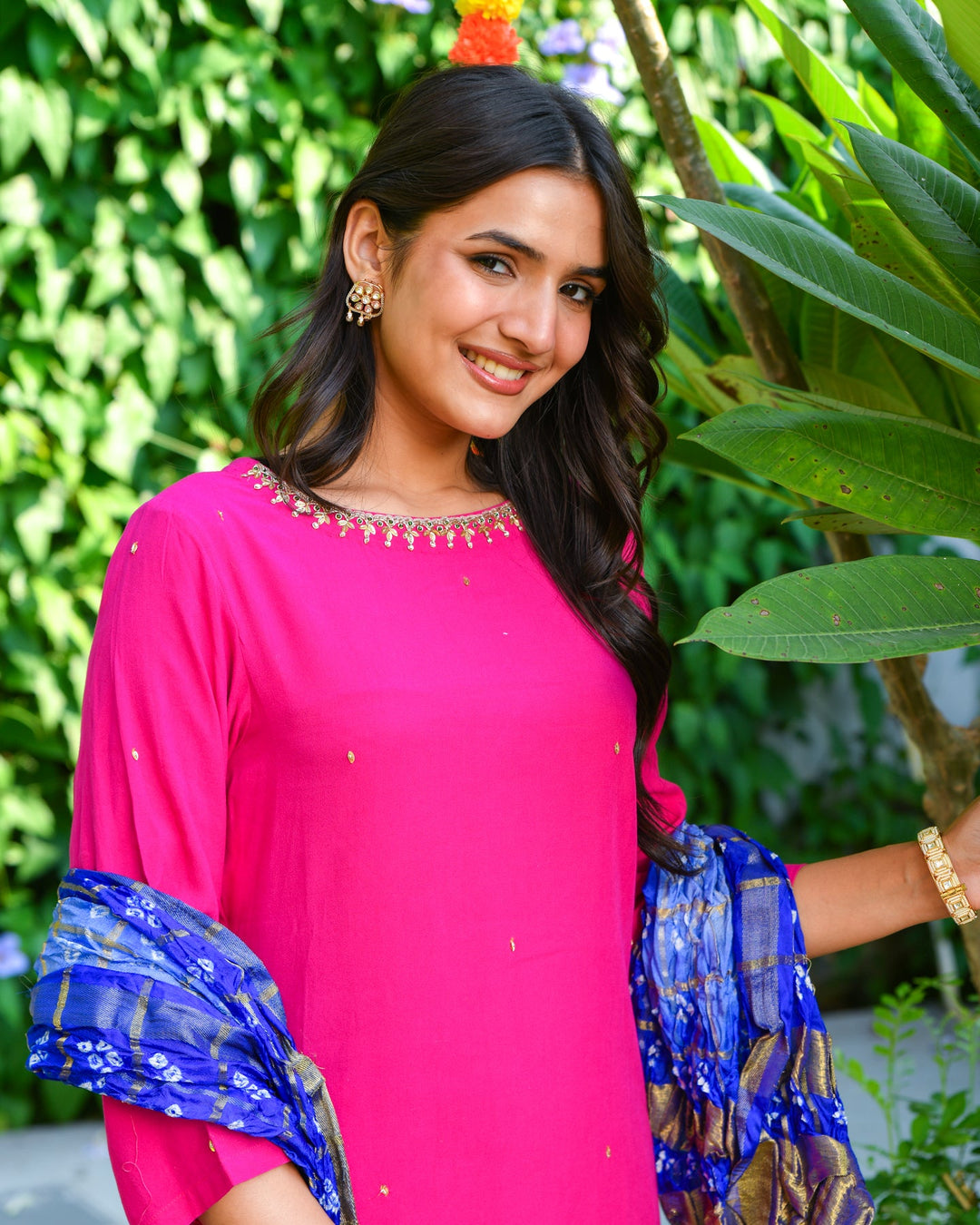 Pink Embroidered Straight Suit Set