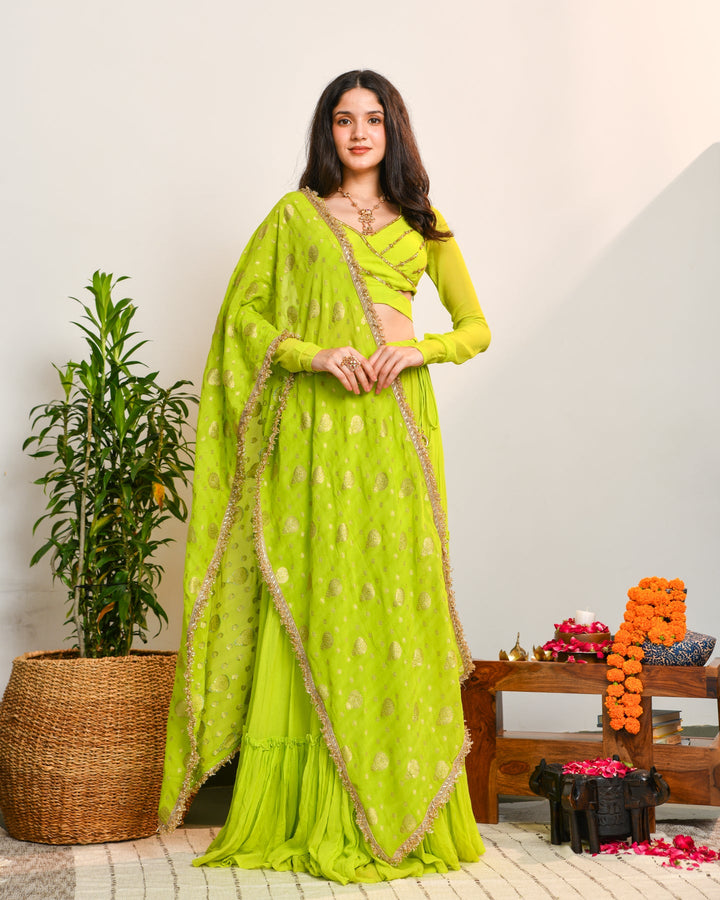 Fluorescent Anarkali Lehenga Set