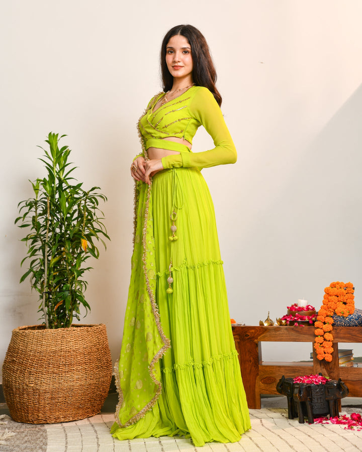 Fluorescent Green Anarkali Lehenga Set