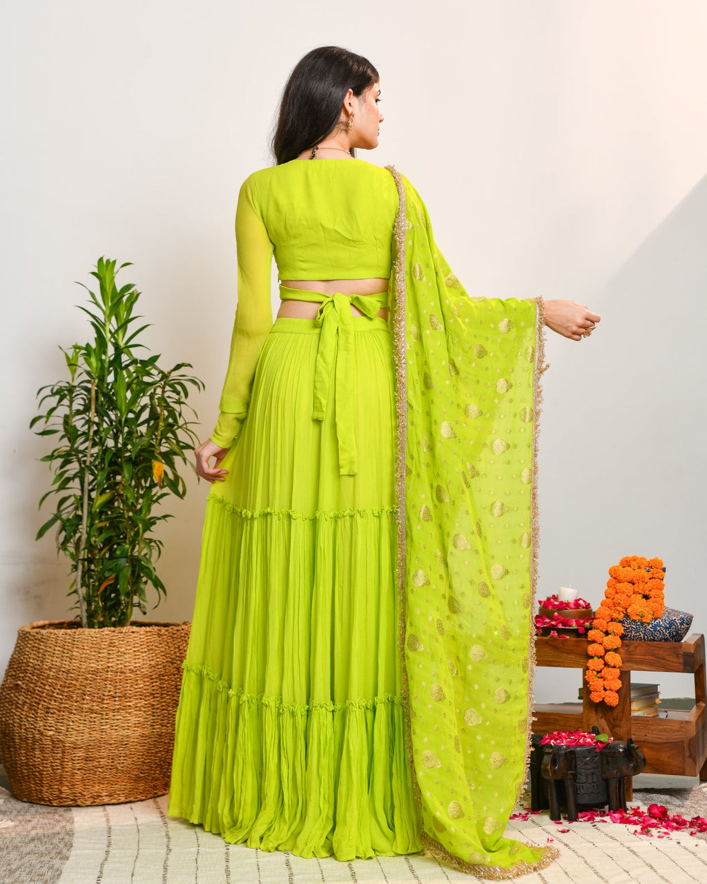 neon green dress online india Buy Fluorescent Green Anarkali Lehenga Set for Women Online – Ambraee