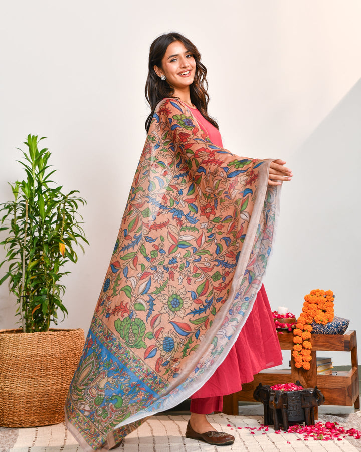 Red cotton A-line Suit Set