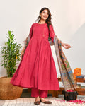 Red cotton A-line Suit Set