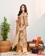 Beige Floral Tissue Suit Set