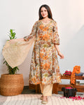Beige Floral Tissue Suit Set