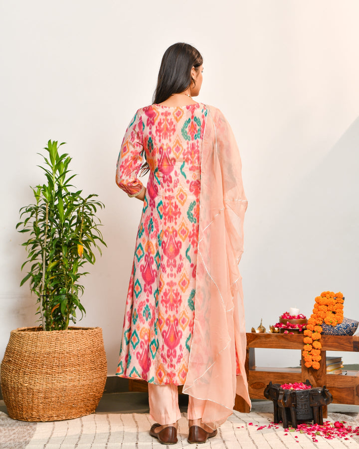 Blush Pink Printed Tissue Suit Set