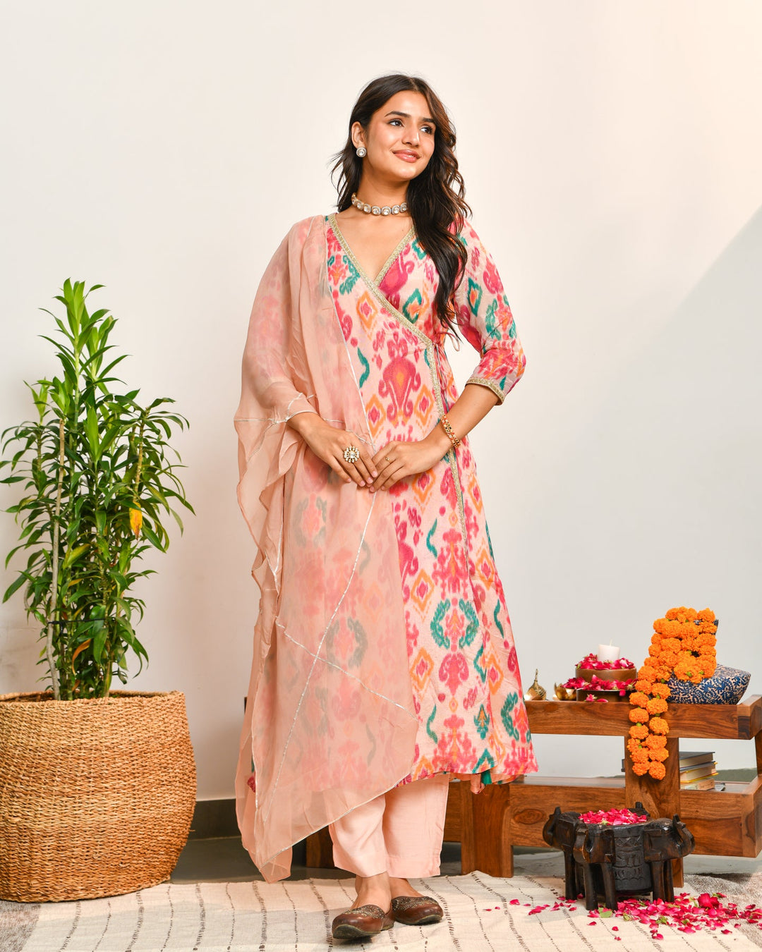 Blush Pink Printed Tissue Suit Set