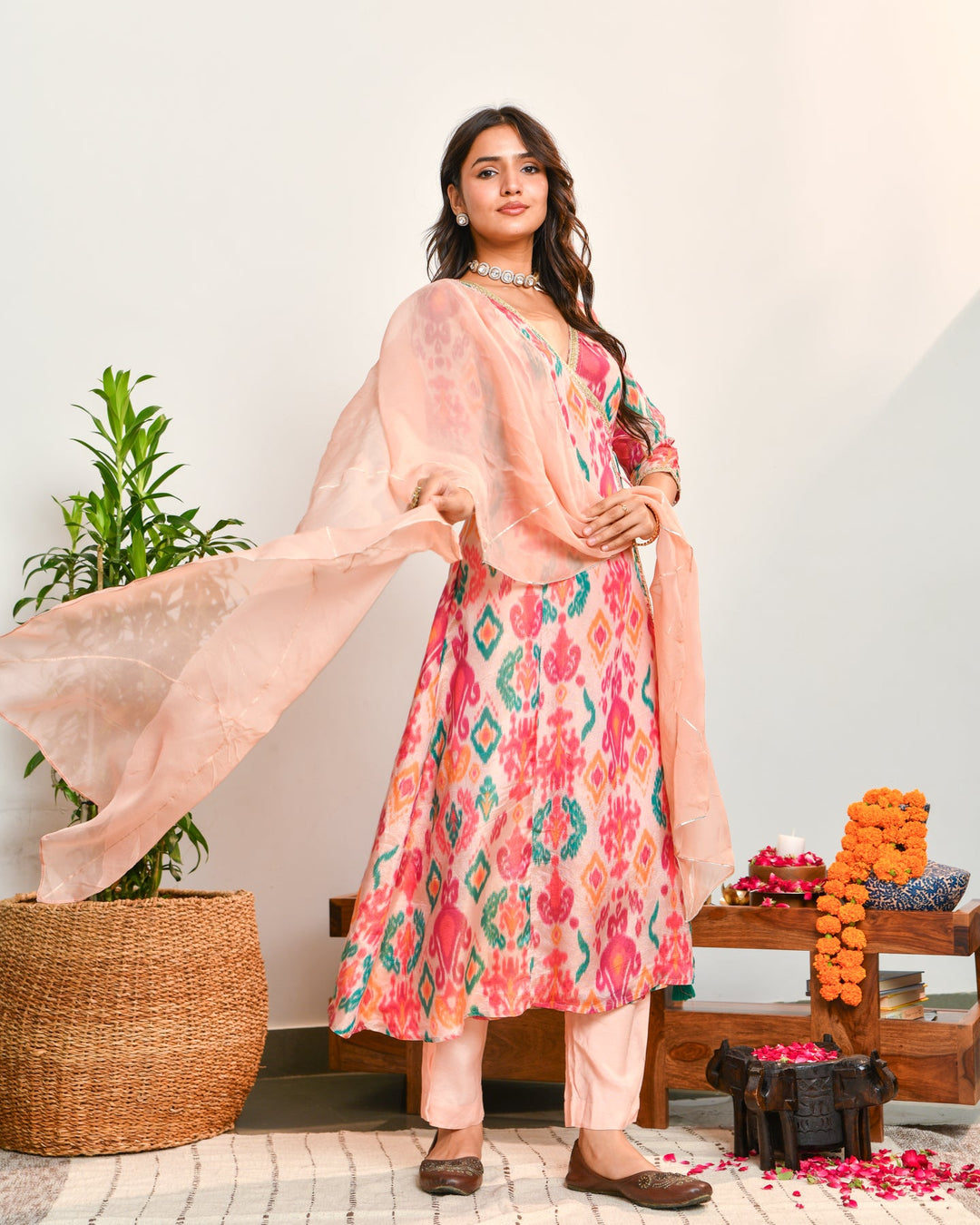 Blush Pink Printed Tissue Suit Set