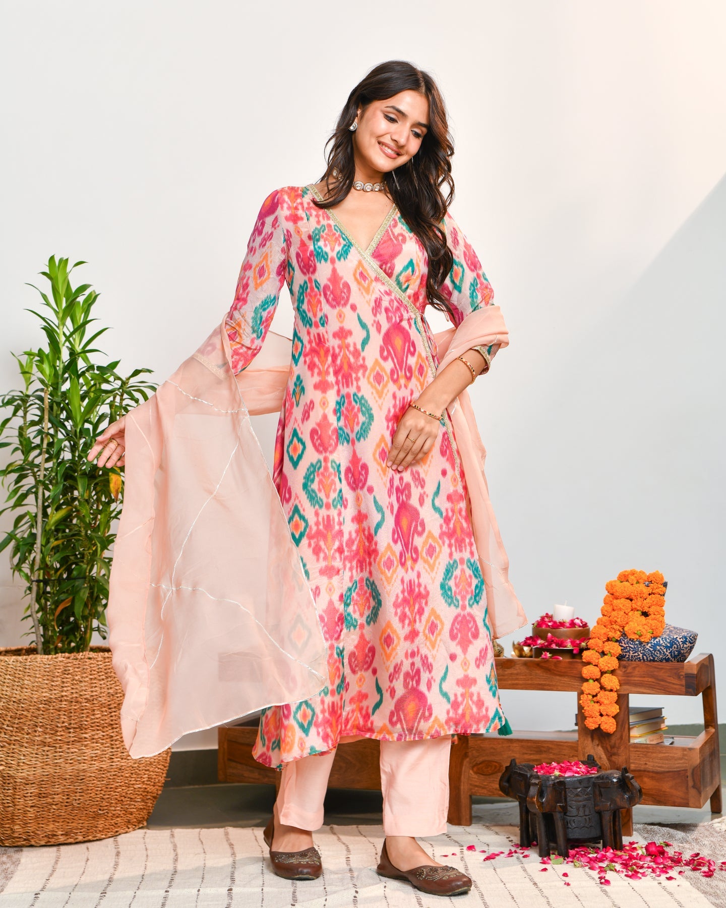 Blush Pink Printed Tissue Suit Set