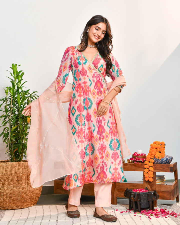 Blush Pink Printed Tissue Suit Set