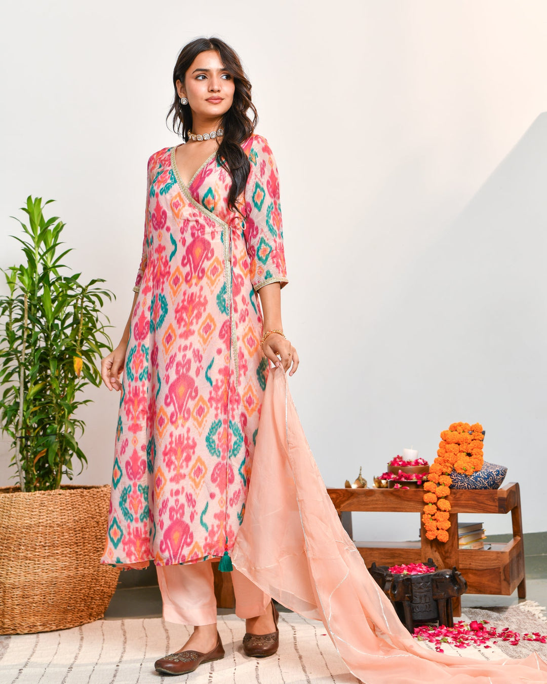 Blush Pink Printed Tissue Suit Set