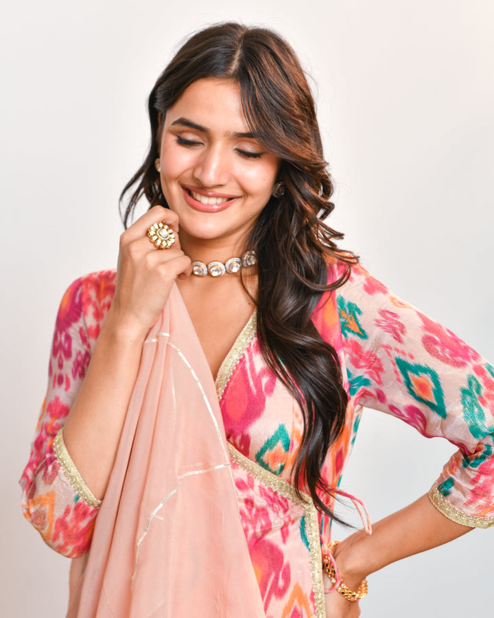Blush Pink Printed Tissue Suit Set