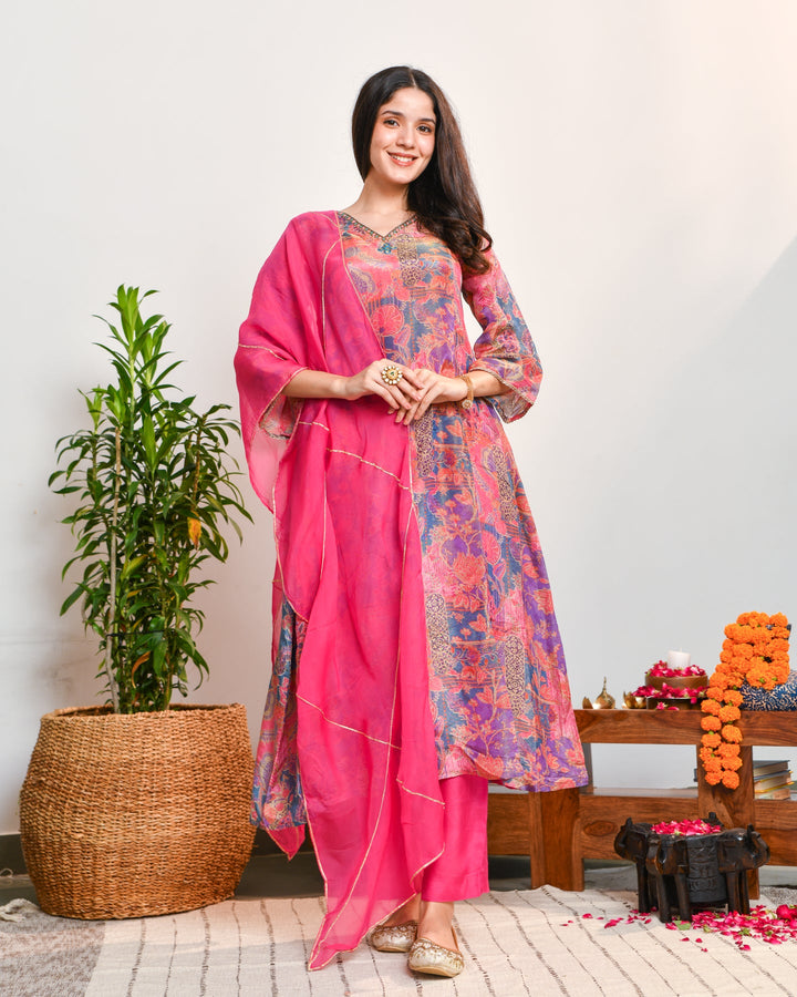 Abstract Pink Tissue Suit Set
