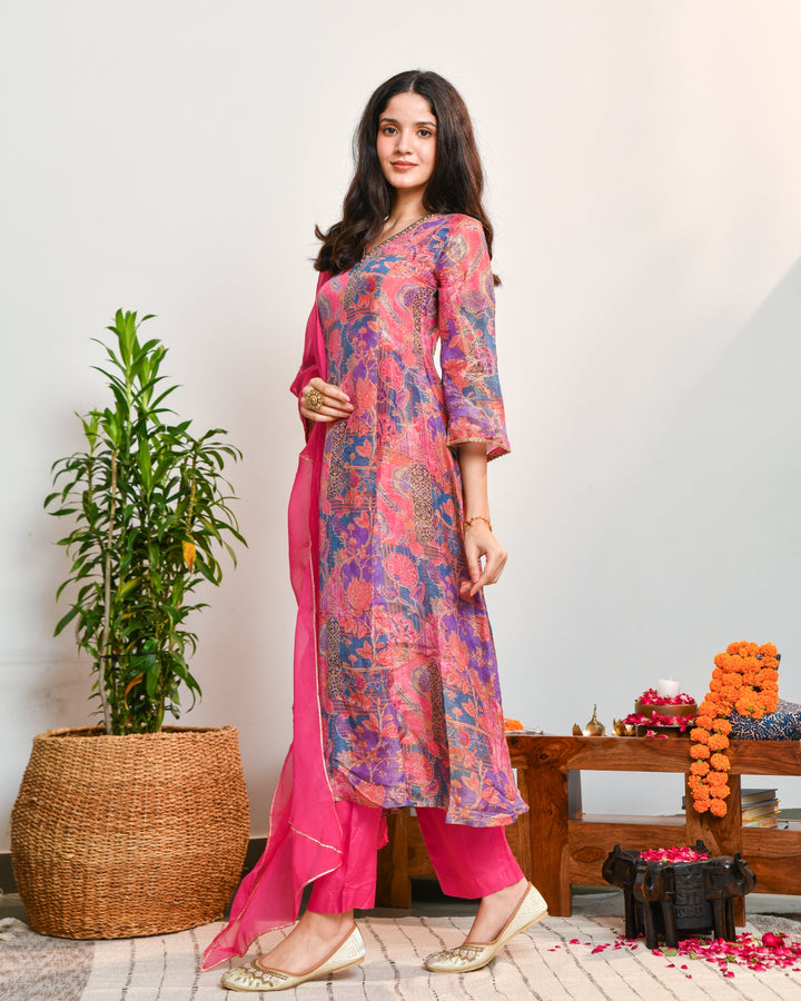 Abstract Pink Tissue Suit Set
