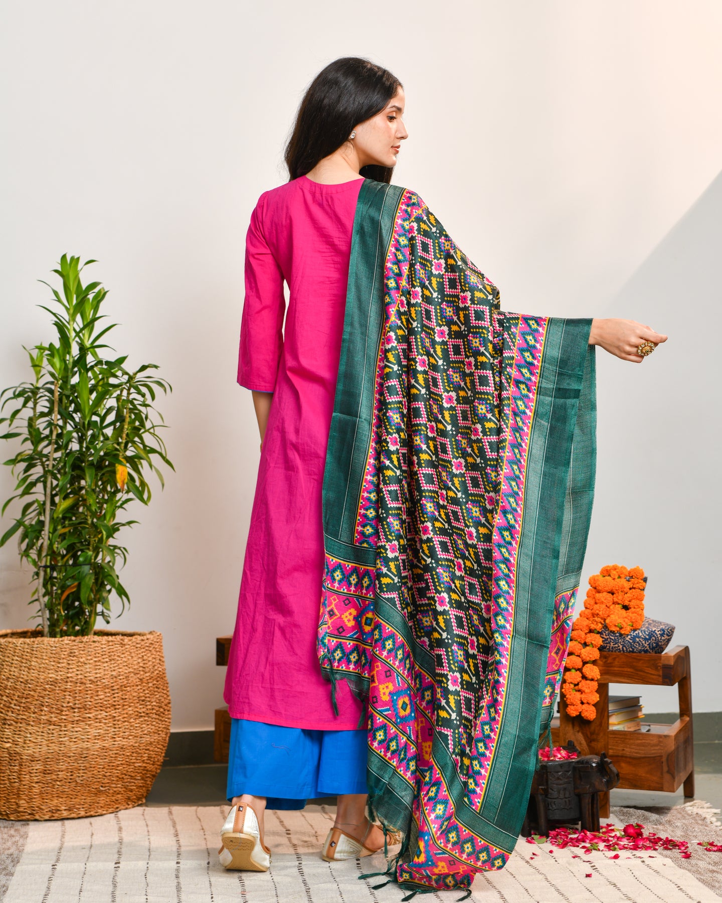 Pink Blue Color Block Suit Set