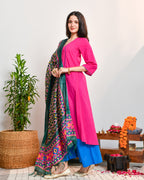 Pink Blue Color Block Suit Set