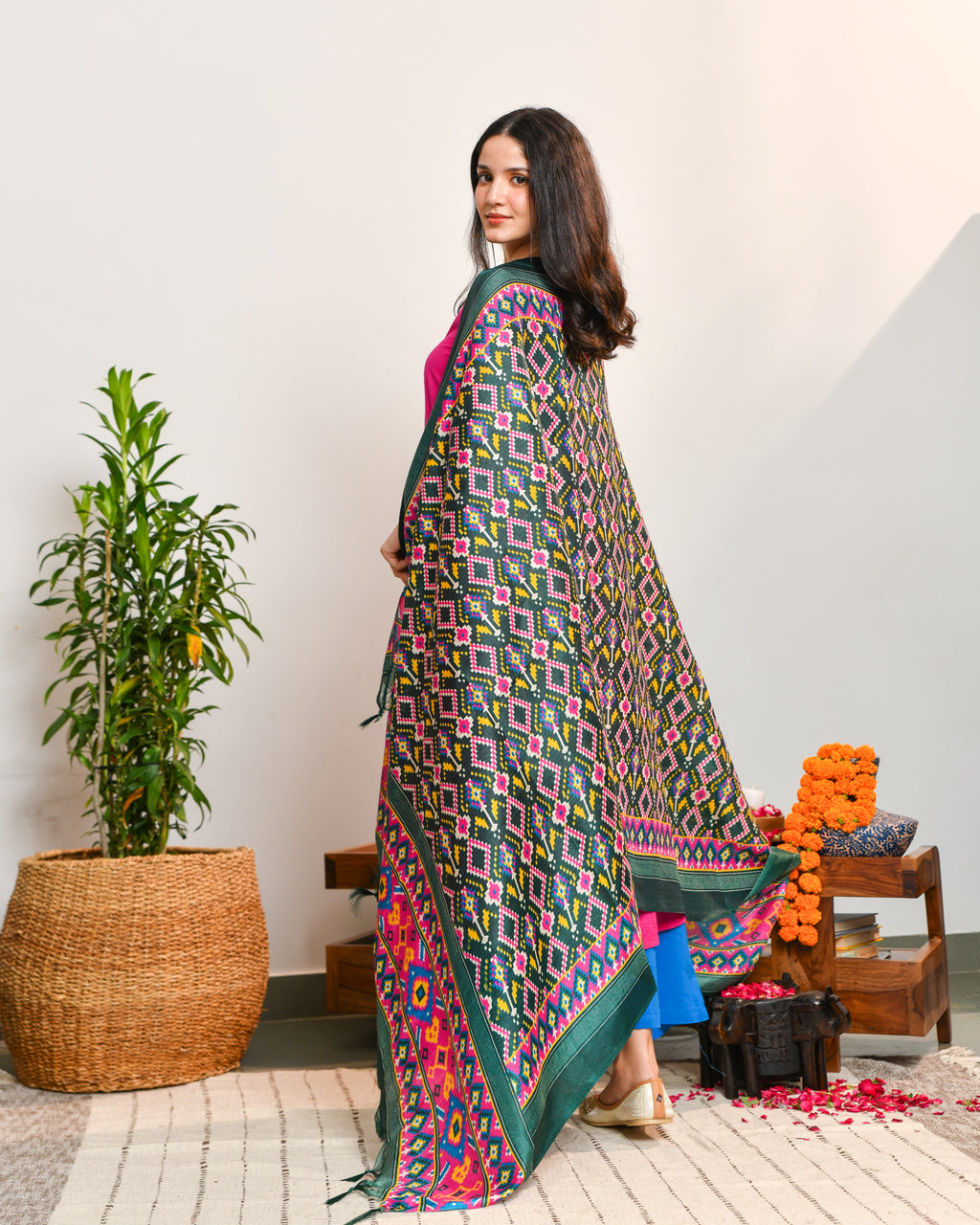 Pink Blue Color Block Suit Set