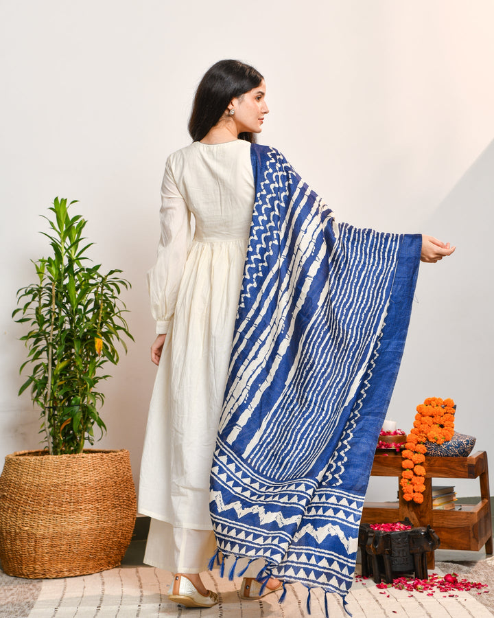 Ivory Blue Color Block Suit Set