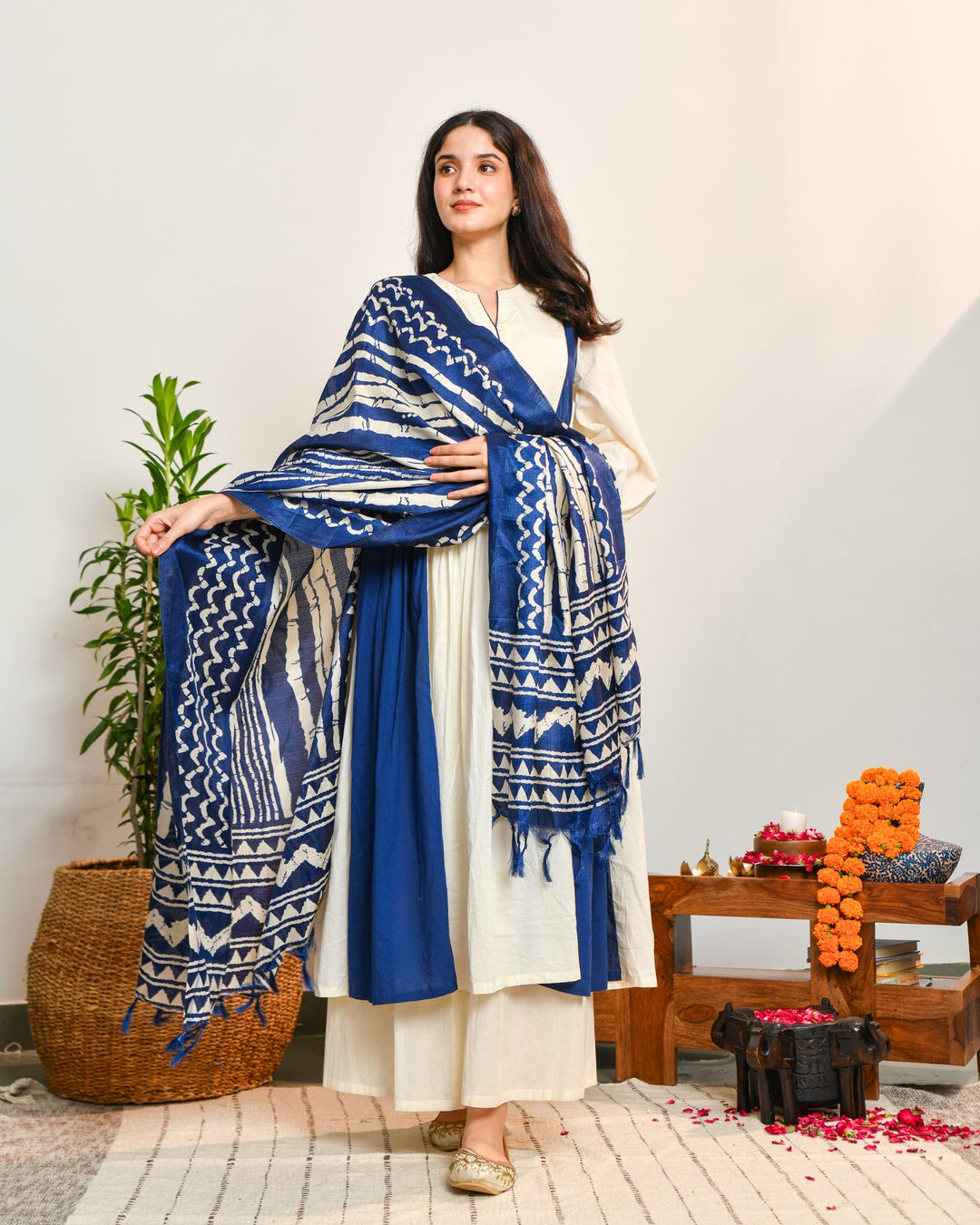 Ivory Blue Color Block Suit Set