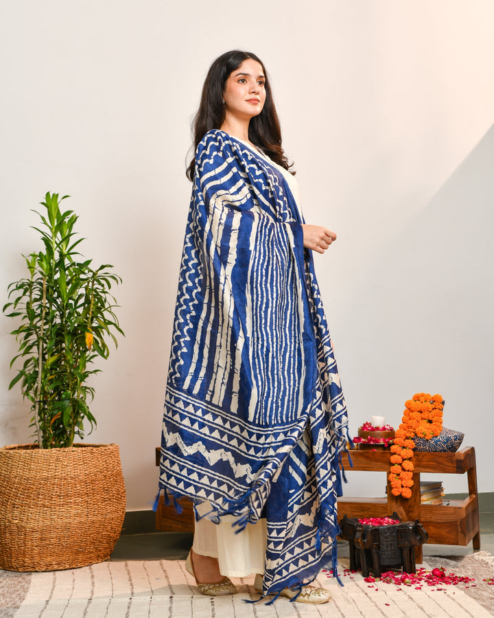 Ivory Blue Color Block Suit Set