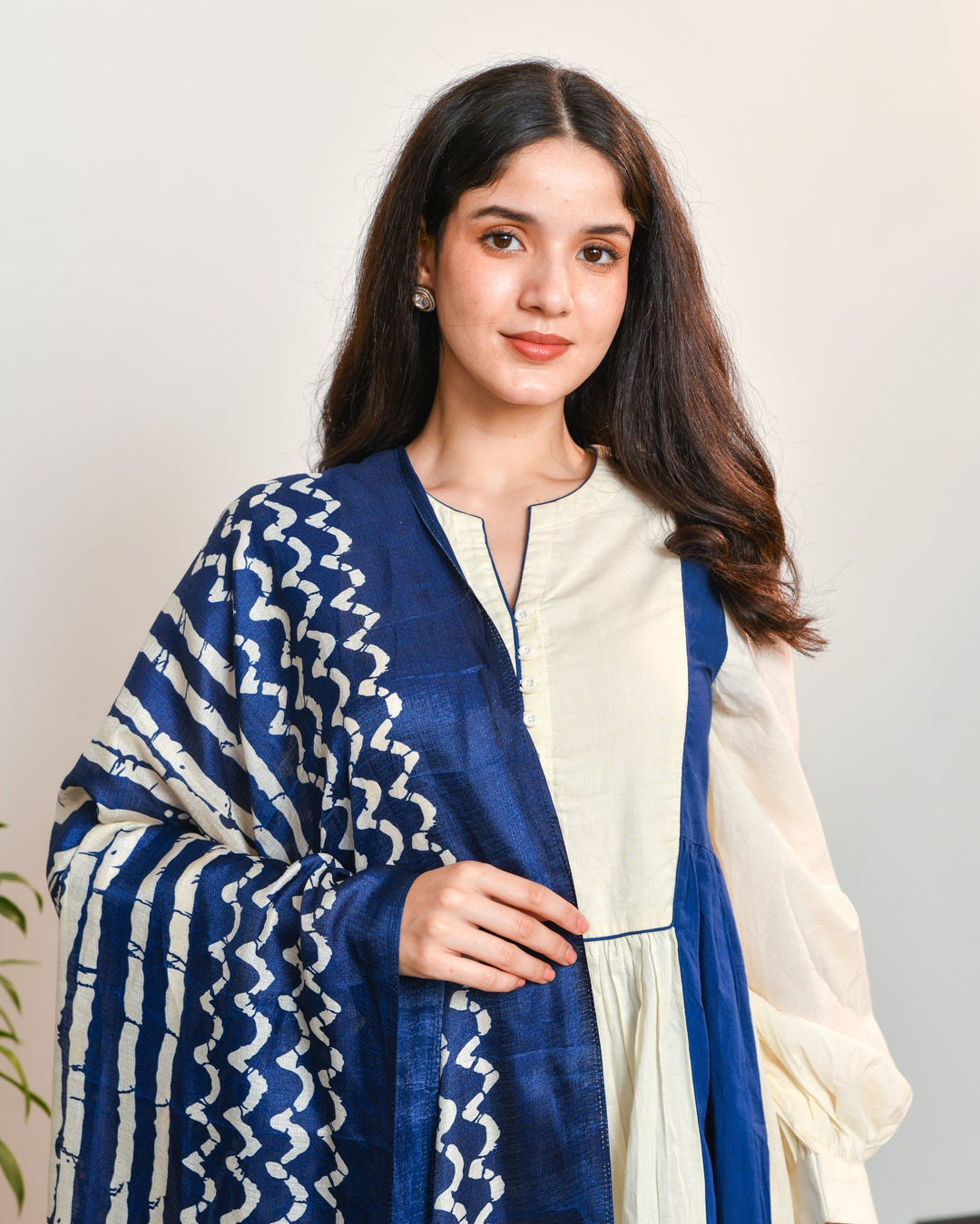 Ivory Blue Color Block Suit Set