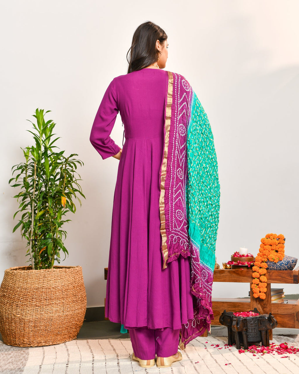 Purple Rayon Anarkali Suit Set