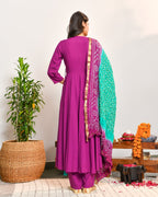 Purple Rayon Anarkali Suit Set