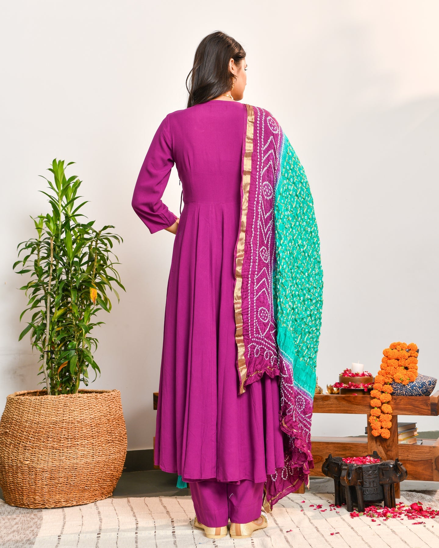 Purple Rayon Anarkali Suit Set