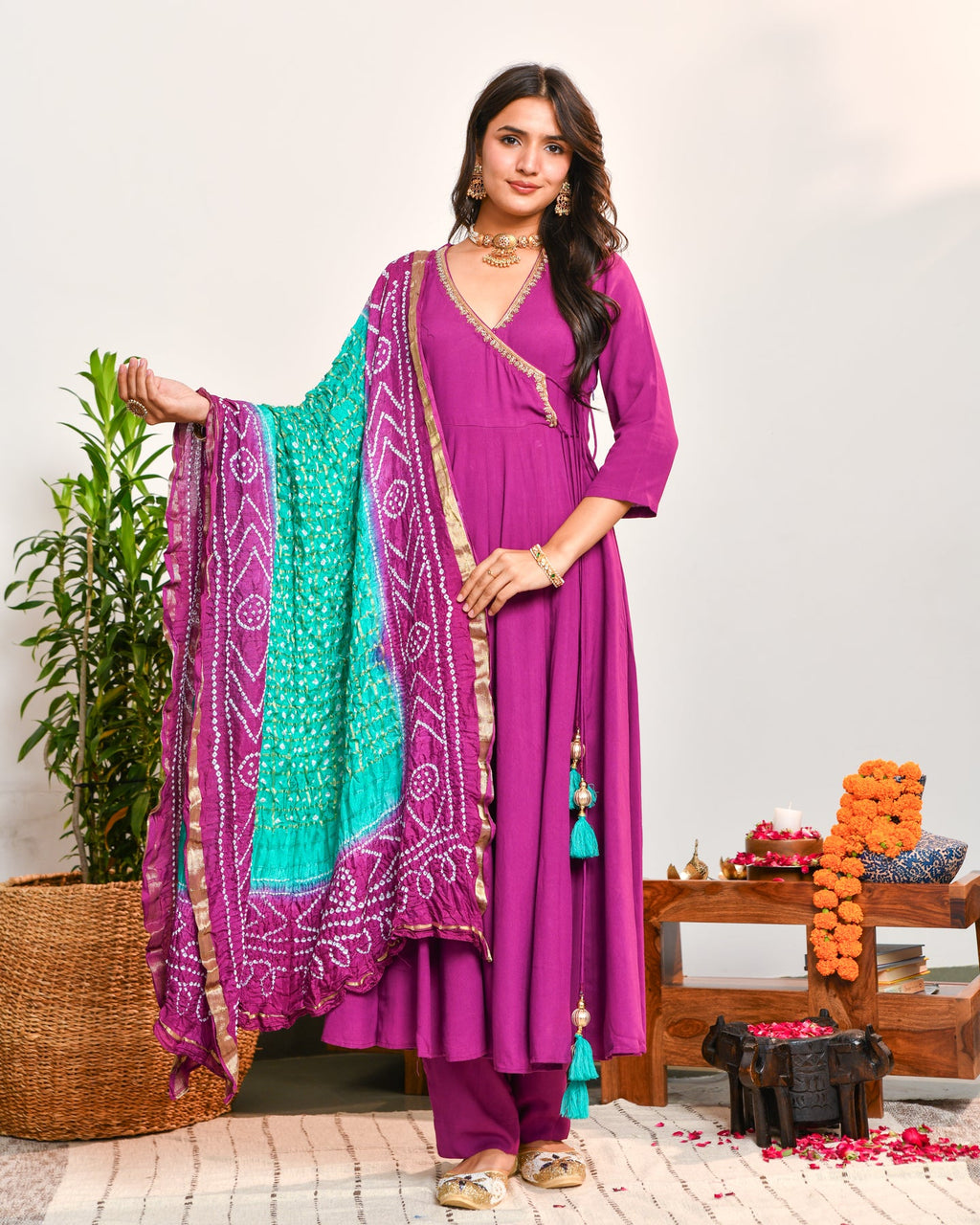 Purple Rayon Anarkali Suit Set