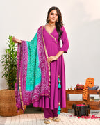 Purple Rayon Anarkali Suit Set