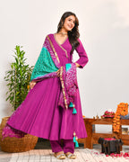 Purple Rayon Anarkali Suit Set