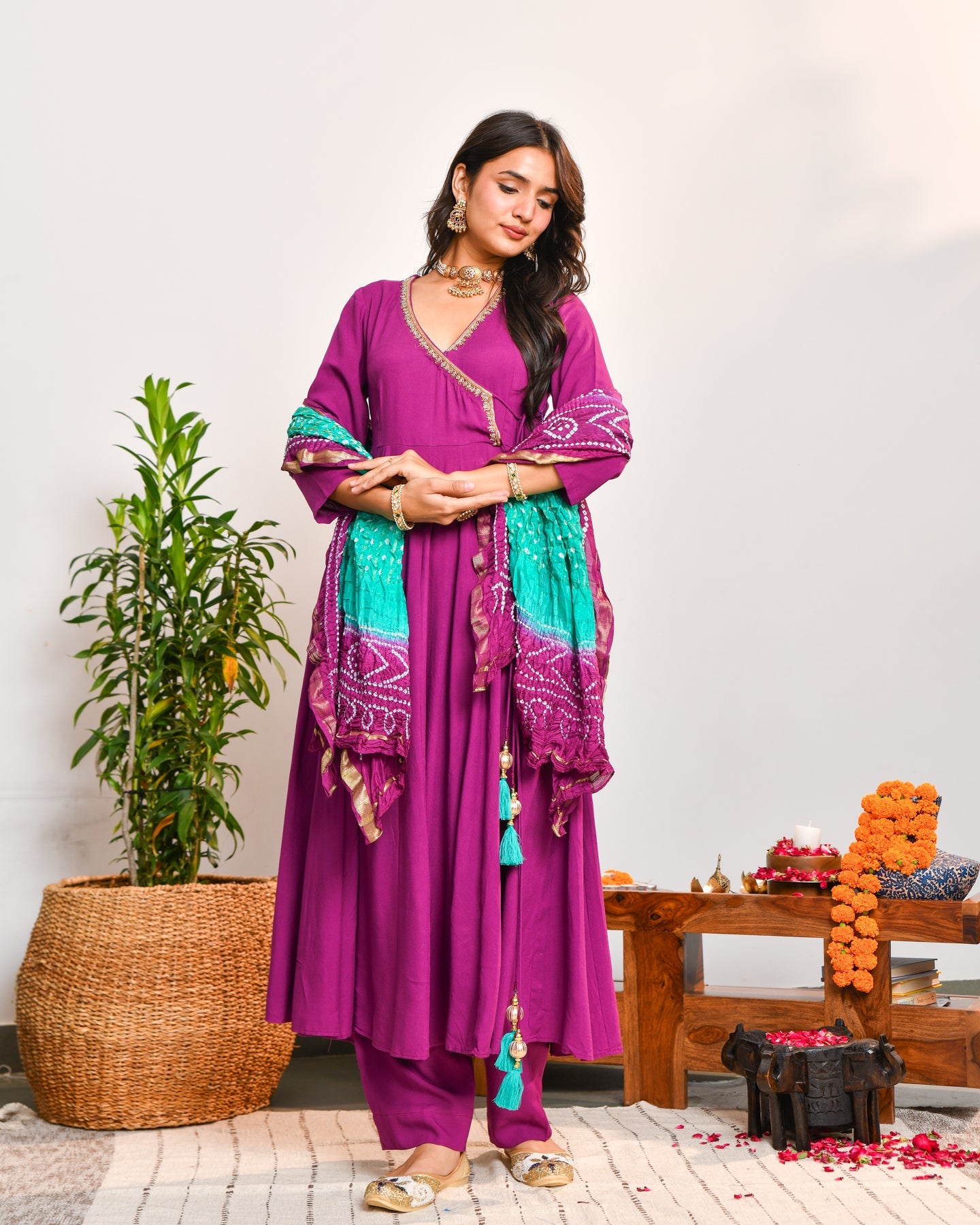 Purple Rayon Anarkali Suit Set