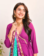 Purple Rayon Anarkali Suit Set