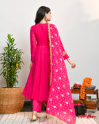 Pink Viscose Embroidered Suit Set