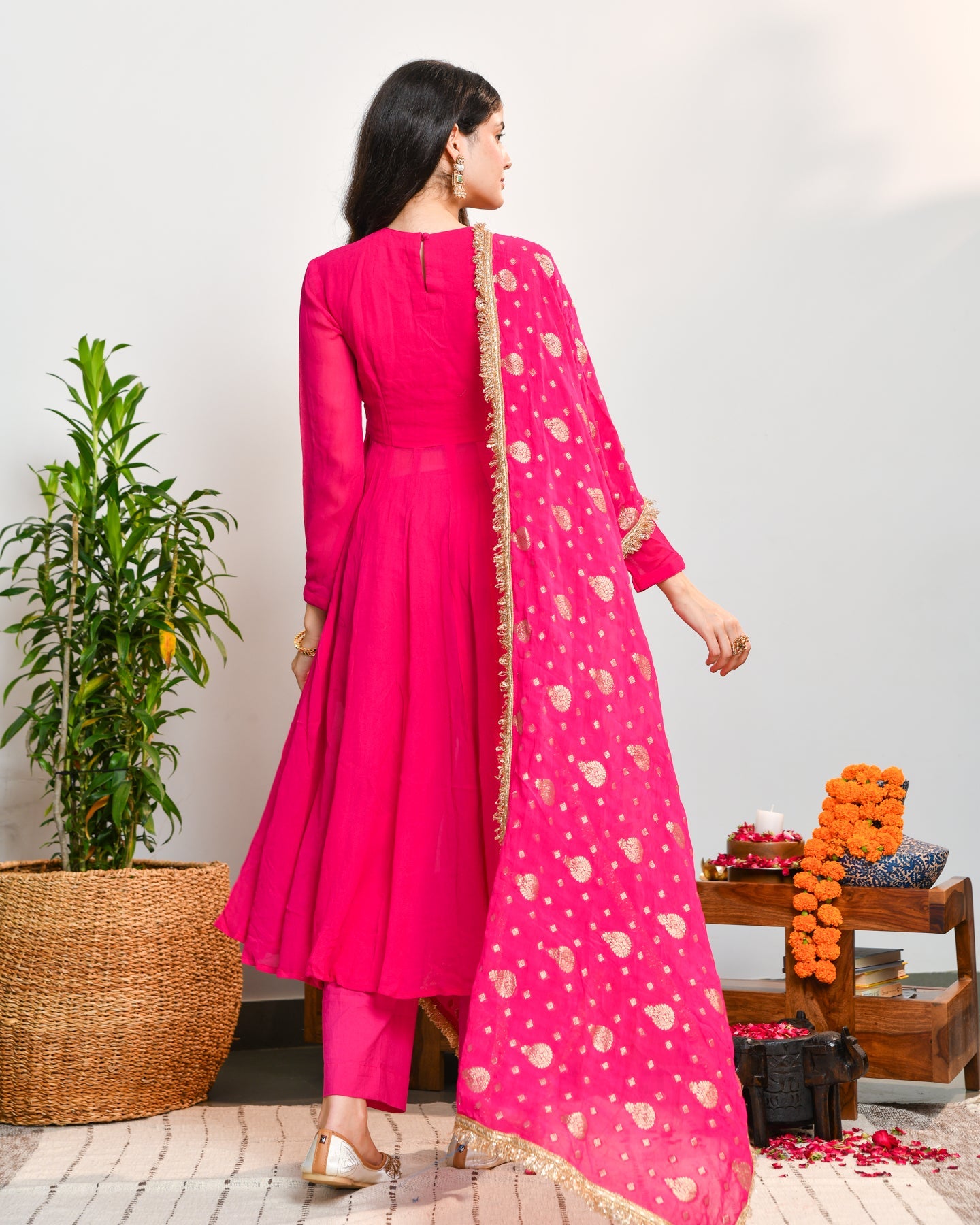Pink Viscose Embroidered Suit Set