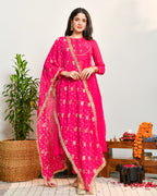 Pink Viscose Embroidered Suit Set