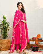 Pink Viscose Embroidered Suit Set