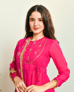 Pink Viscose Embroidered Suit Set