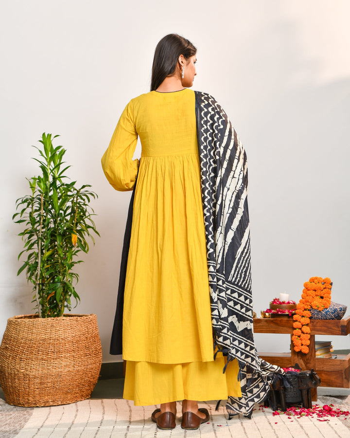 Mustard Color Block Suit Set
