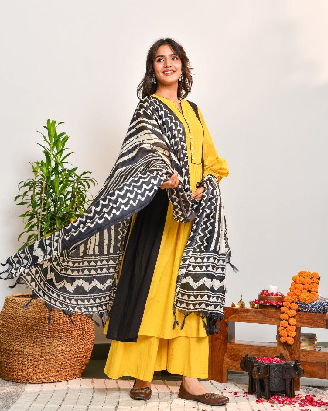 Mustard Color Block Suit Set