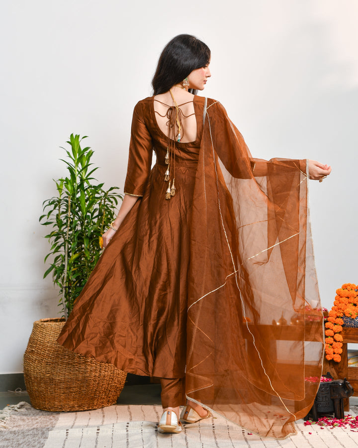 Brown Anarkali Suit Set
