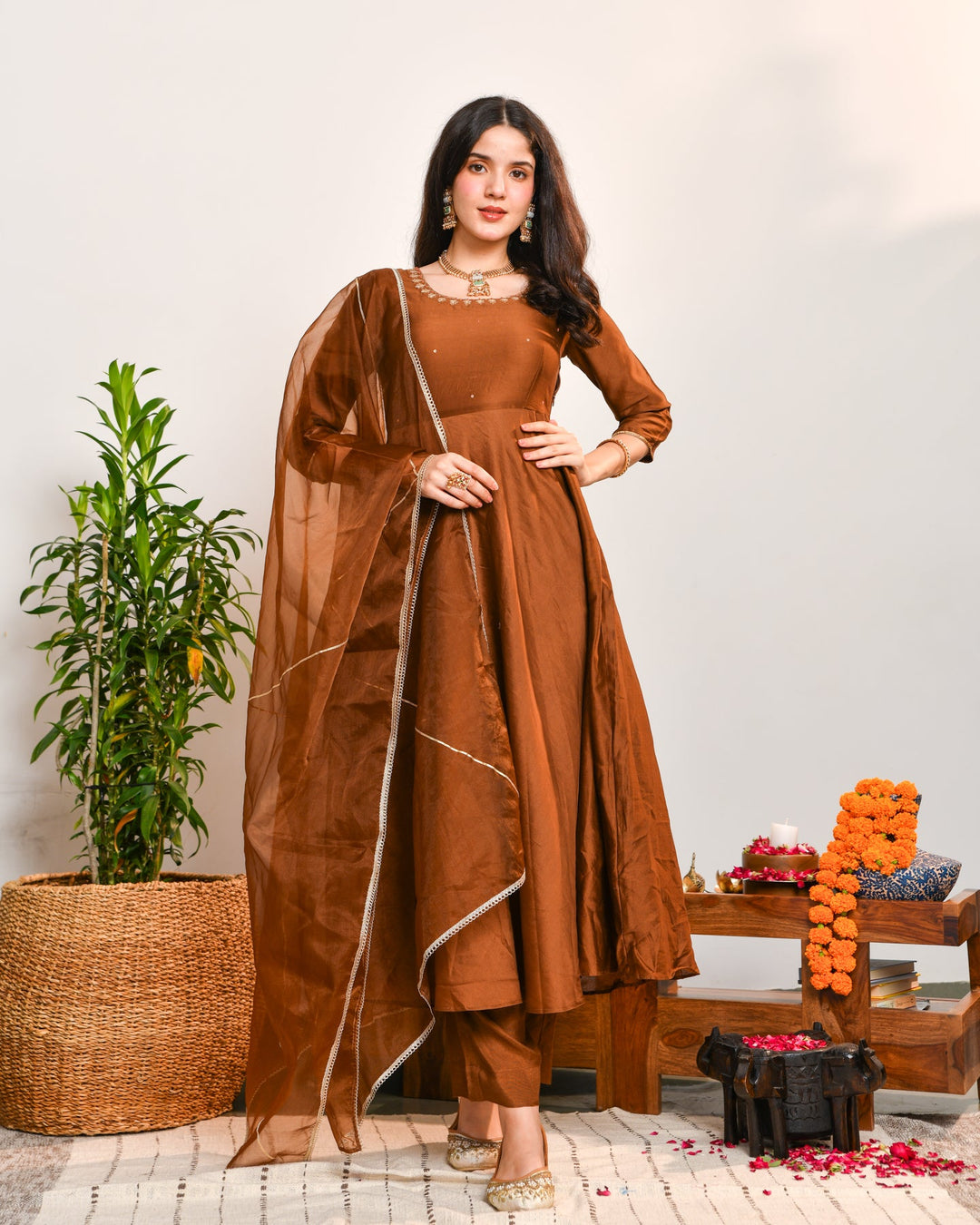 Brown Anarkali Suit Set 
