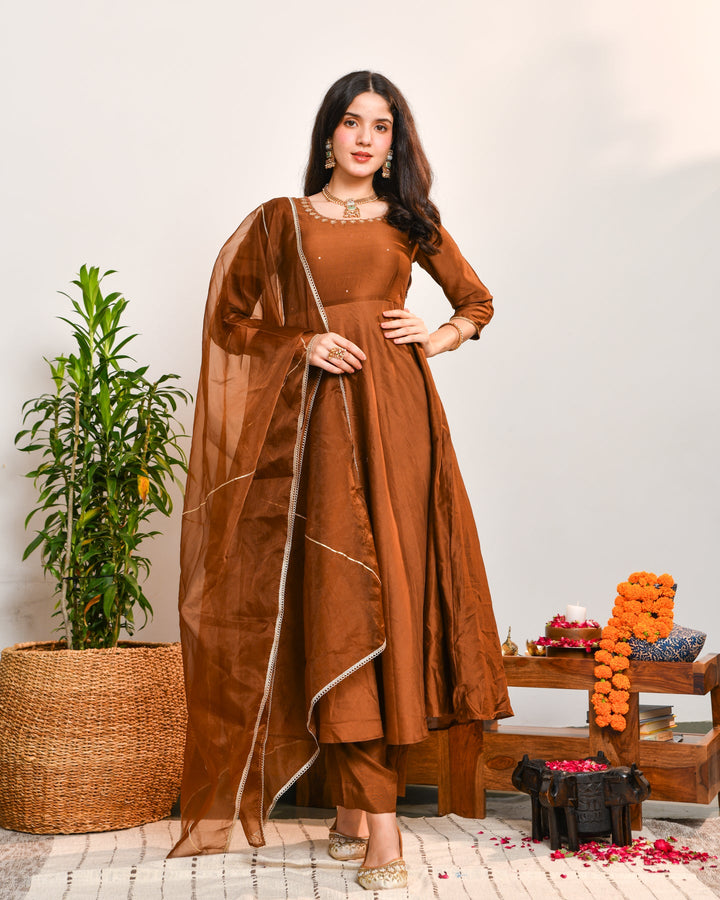 Brown Anarkali Suit Set 