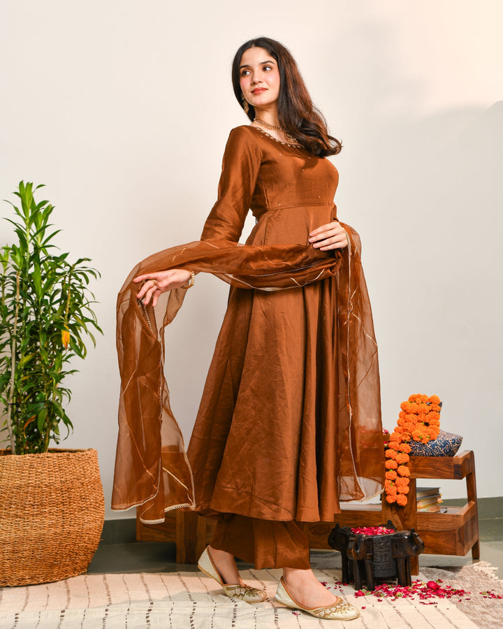 Brown Anarkali Suit Set